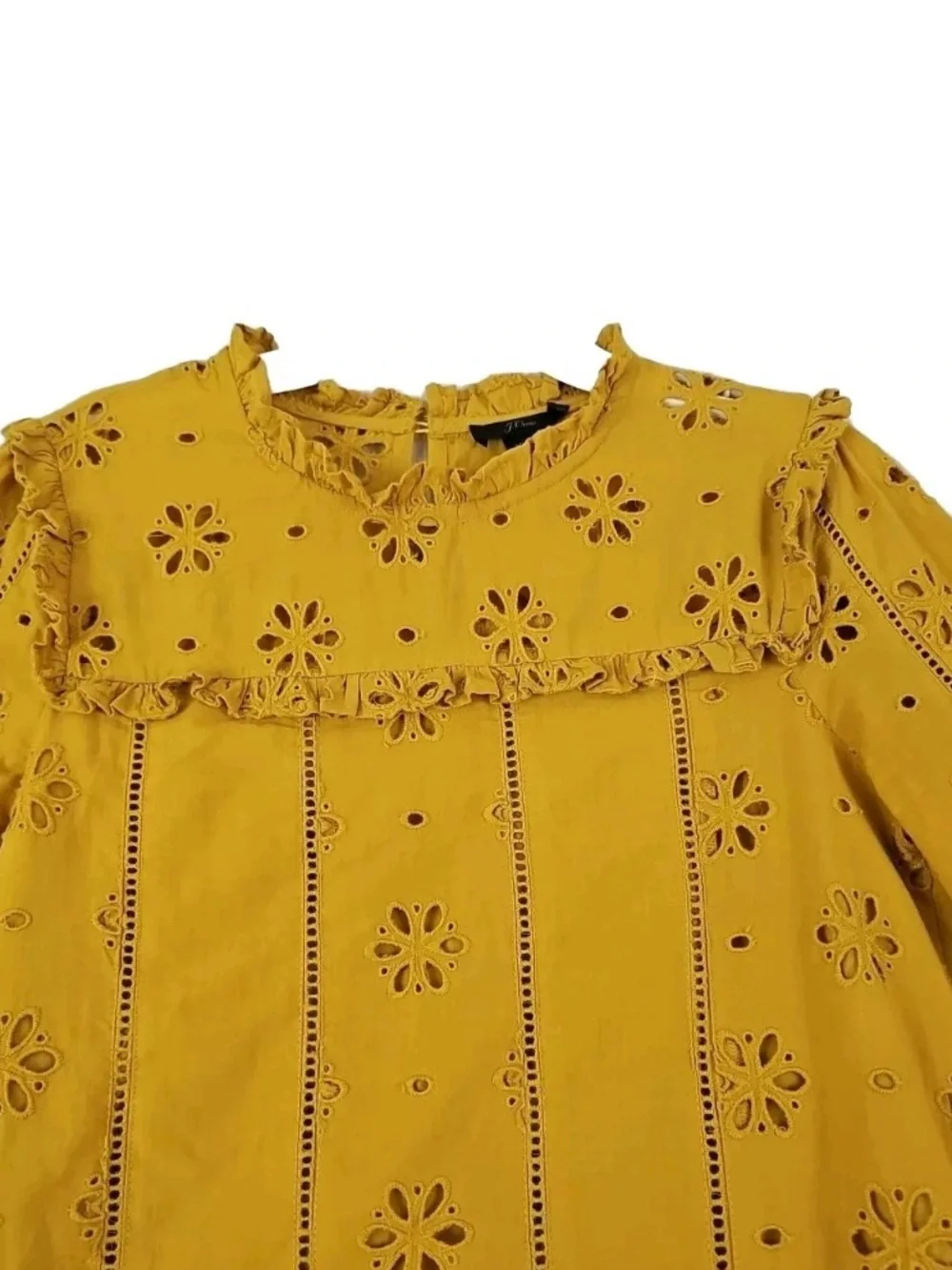 J. Crew Mustard Eyelet Long Sleeve Top | Blouse. Women’s Sz-XS Poetcore | Ruffle
